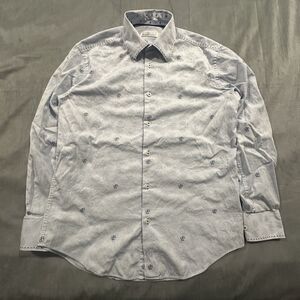 Bugatchi Shirt Mens Medium Shaped Fit Floral Rose Long Sleeve Button Flip Cuff